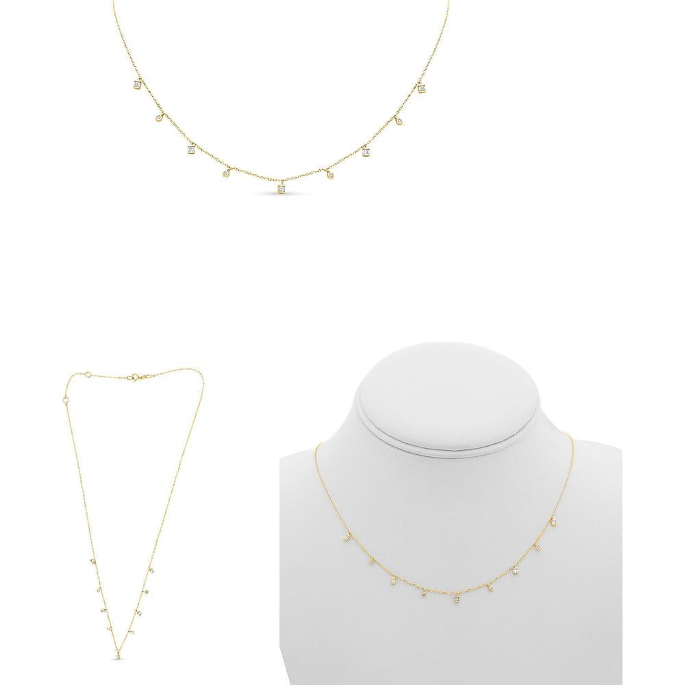 Roman & Jules - 14K Yellow Gold Y Necklace with Round and Baguette Diamonds - 0.13 Carat Total Diamond Weight