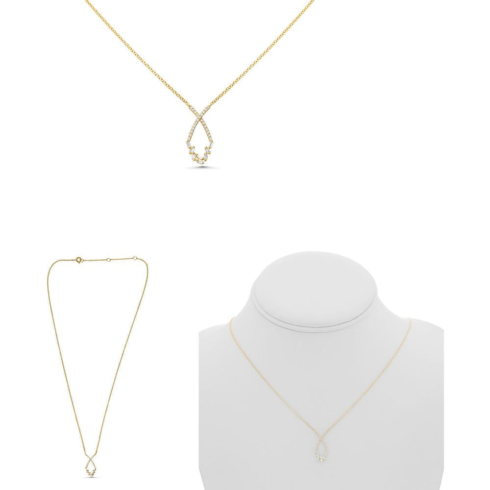 Roman & Jules - 14K Yellow Gold Y Necklace with Round and Baguette Diamonds - 0.18 Carat Total Diamond Weight