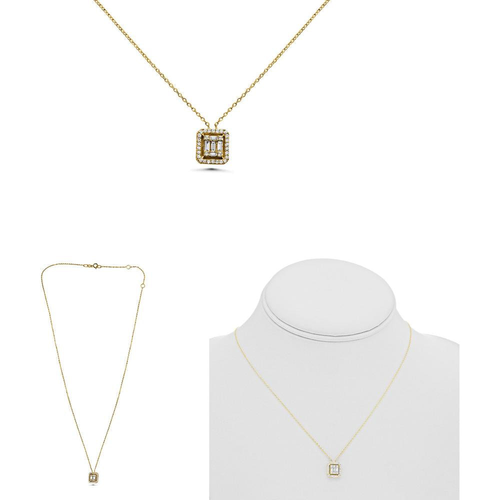 Roman & Jules - 14K Yellow Gold Y Necklace with Round and Baguette Diamonds - 0.23 Carat Total Diamond Weight