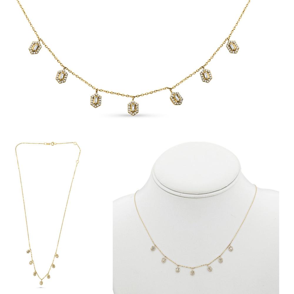 Roman & Jules - 14K Yellow Gold Y Necklace with Round and Baguette Diamonds - 0.30 Carat Total Diamond Weight