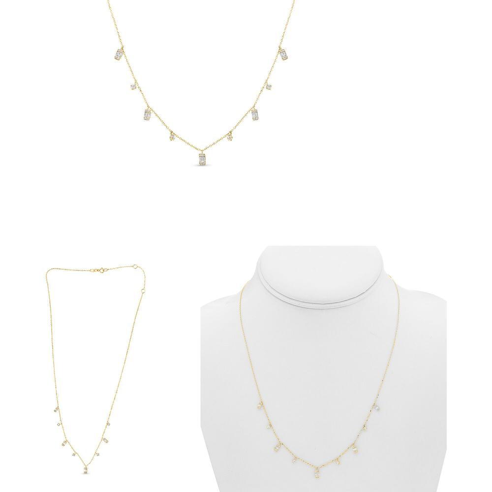 Roman & Jules - 14K Yellow Gold Y-Necklace with Round and Baguette Diamonds - 0.33 Carat Total Diamond Weight