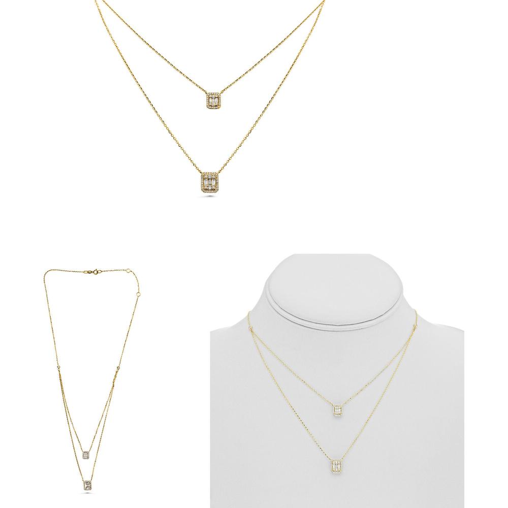 Roman & Jules - 14K Yellow Gold Y Necklace with Round and Baguette Diamonds - 0.39 Carat Total Diamond Weight