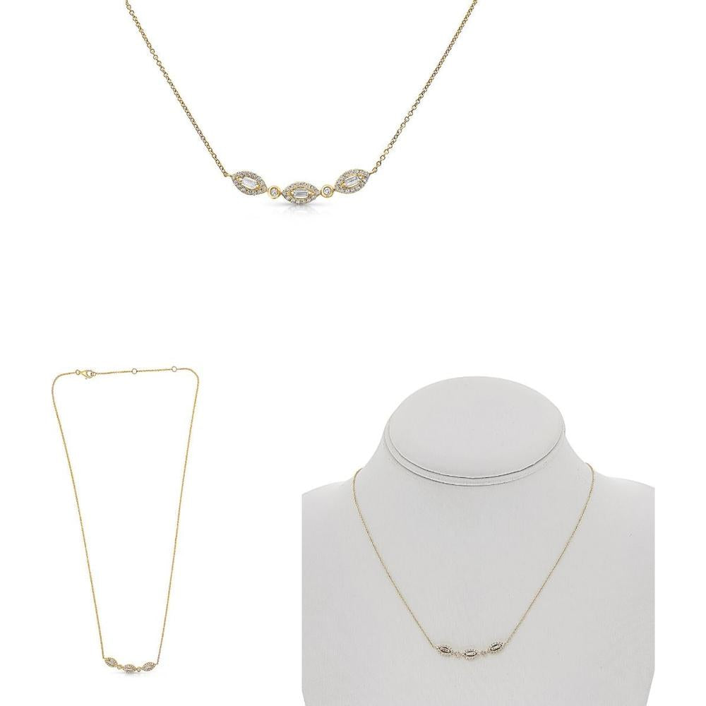 Roman & Jules - 14K Yellow Gold Y Necklace with Round and Baguette Diamonds - 0.41 Carat Total Diamond Weight