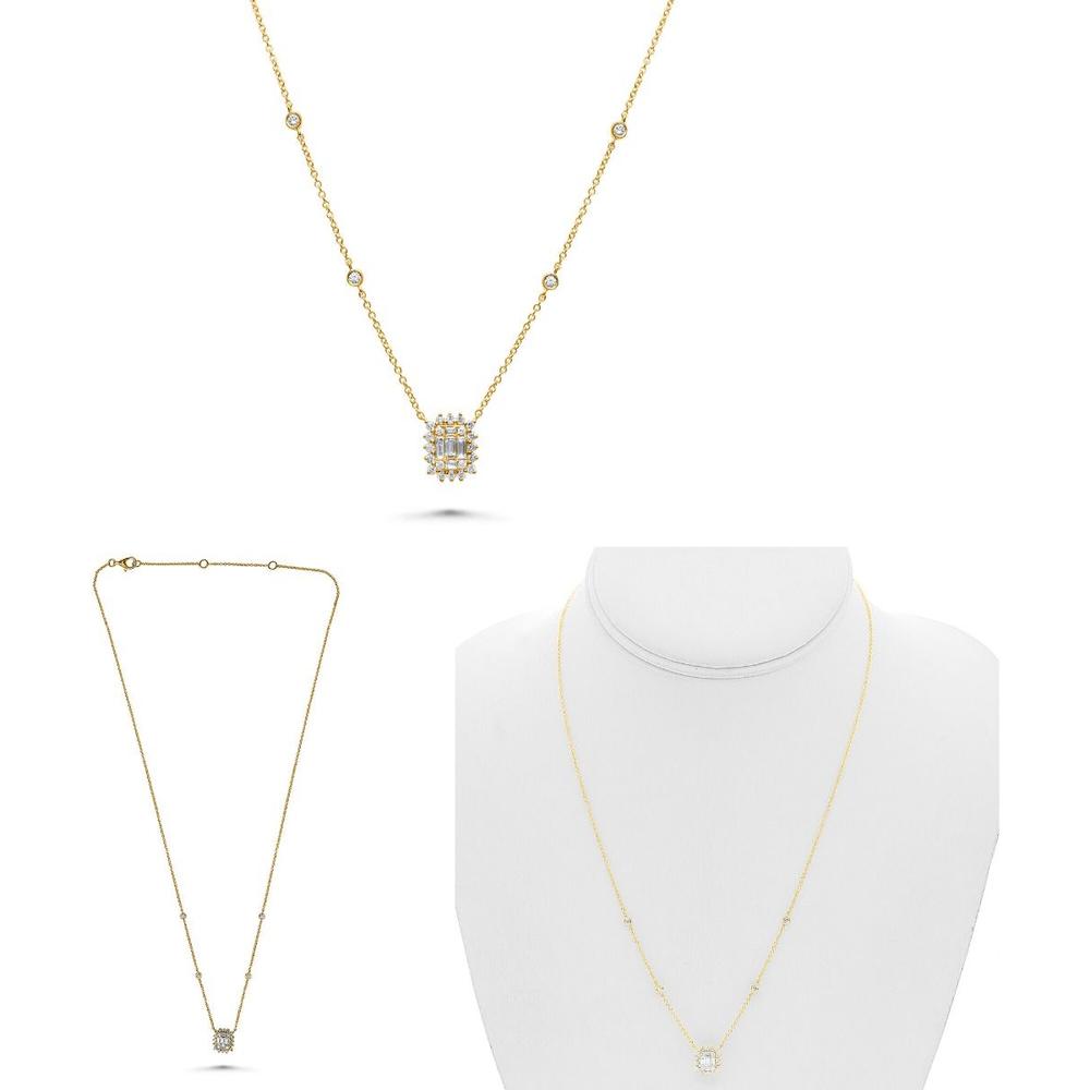 Roman & Jules - 14K Yellow Gold Y Necklace with Round and Baguette Diamonds - 0.45 Carat Total Diamond Weight