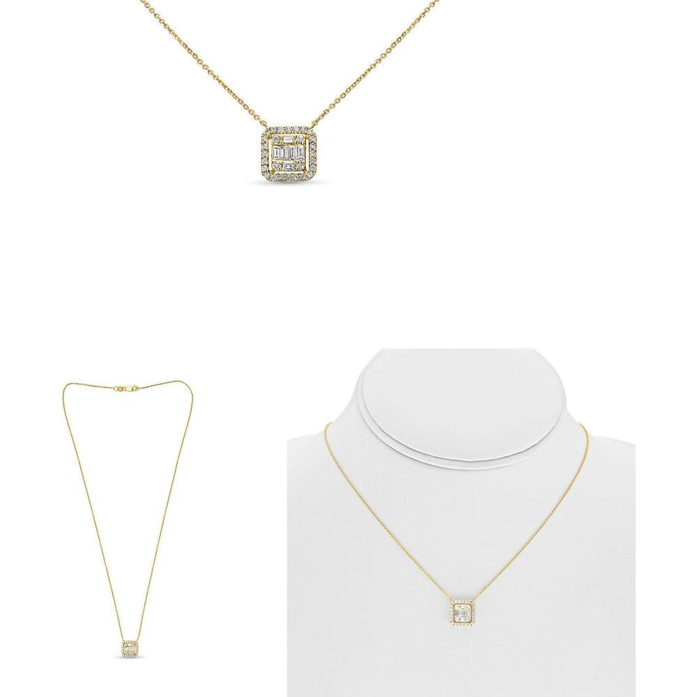 Roman & Jules - 14K Yellow Gold Y Necklace with Round and Baguette Diamonds - 0.51 Carat Total Diamond Weight