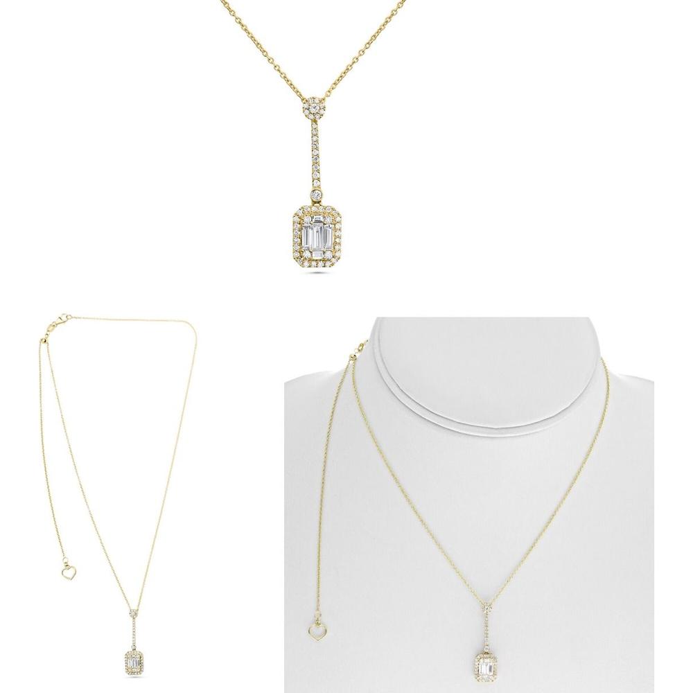Roman & Jules - 14K Yellow Gold Y Necklace with Round and Baguette Diamonds - 0.61 Carat Total Diamond Weight