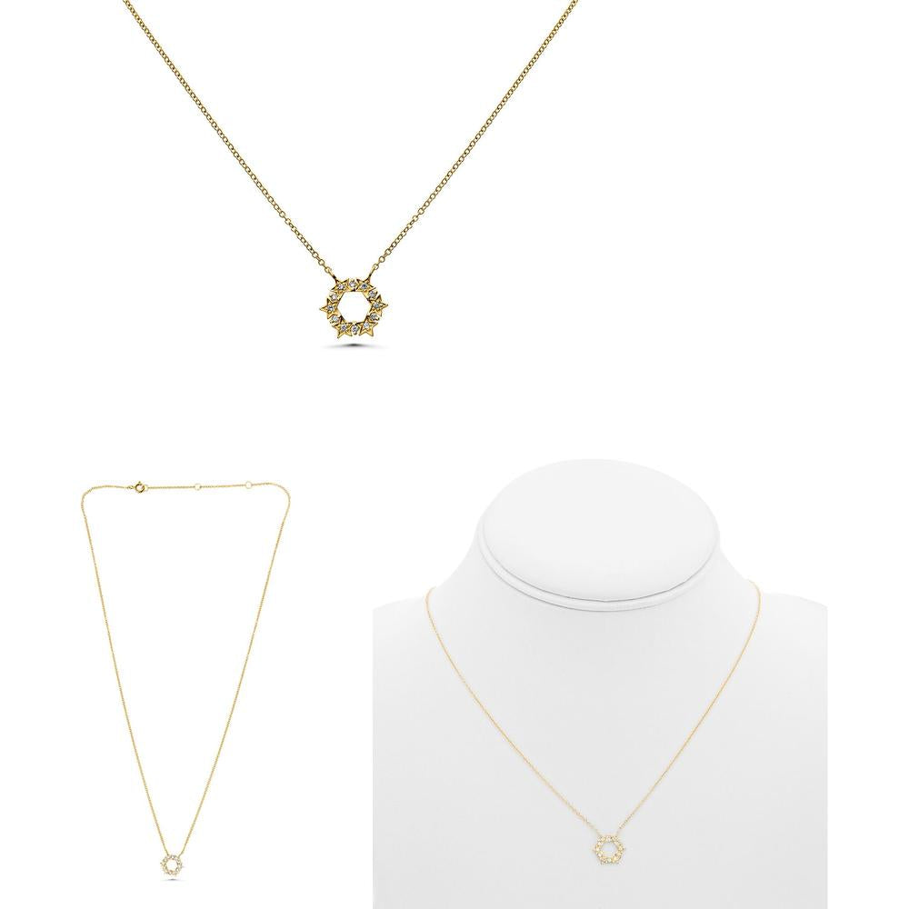 Roman & Jules - 14K Yellow Gold Y Necklace with Round Diamond - 0.09 Carat Total Diamond Weight