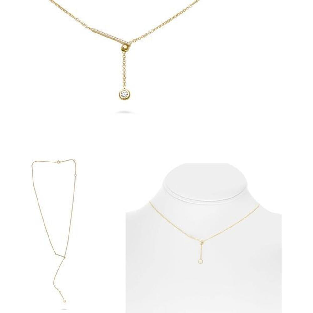 Roman & Jules - 14K Yellow Gold Y Necklace with Round Diamonds - 0.12 Carat Total Diamond Weight