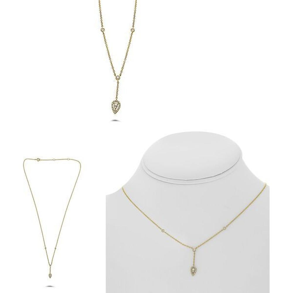 Roman & Jules - 14K Yellow Gold Y Necklace with Round Diamonds - 0.15 Carat Total Diamond Weight