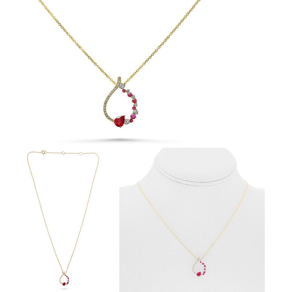 Roman & Jules - 14K Yellow Gold Y Necklace with Round Diamonds - 0.23 Carat Total Diamond Weight and Rubies - 0.59 Carat Total Ruby Weight