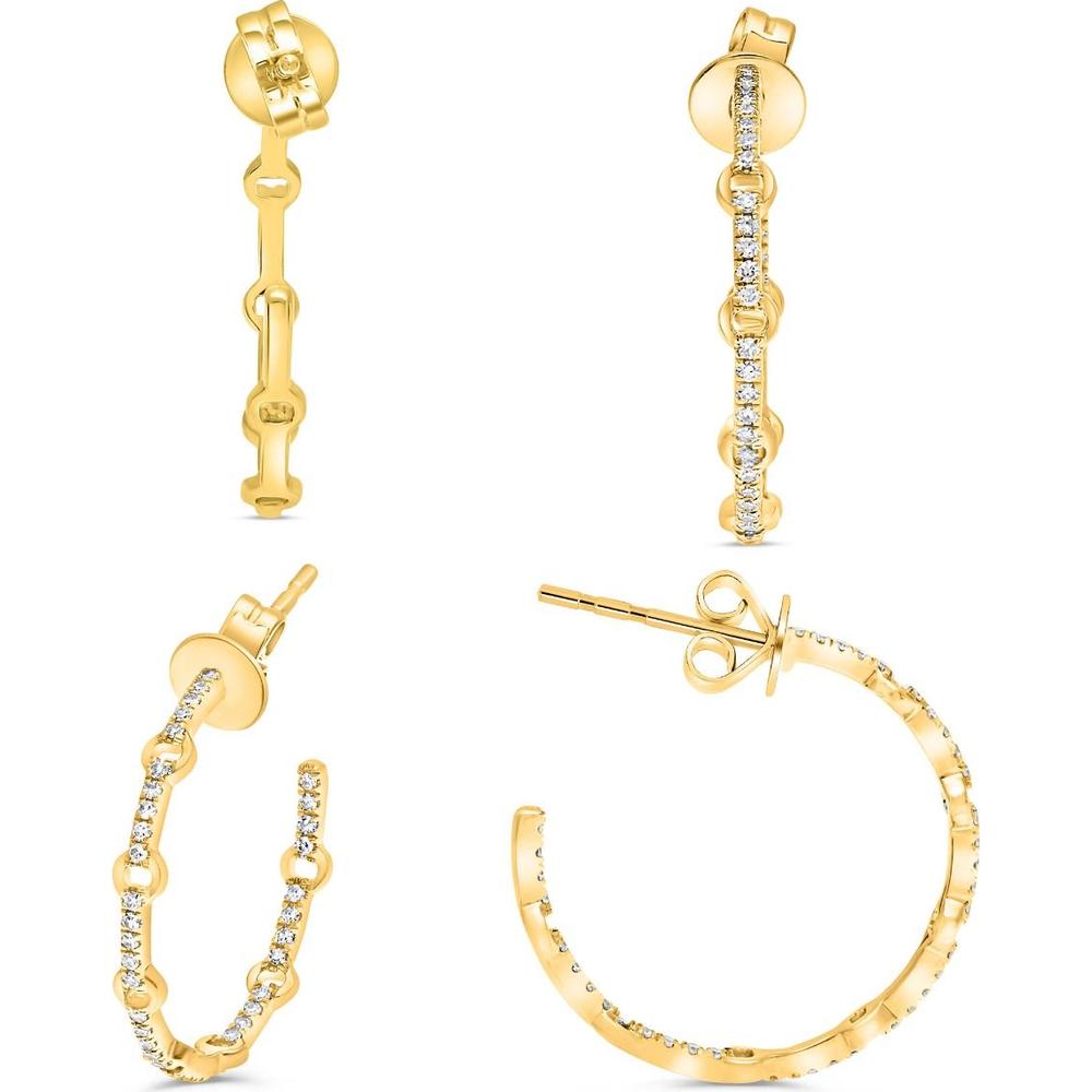Roman & Jules - 14K Yellow Gold Y-Shaped Hoop Earrings with Round Diamonds - 0.46 Carat Total Diamond Weight