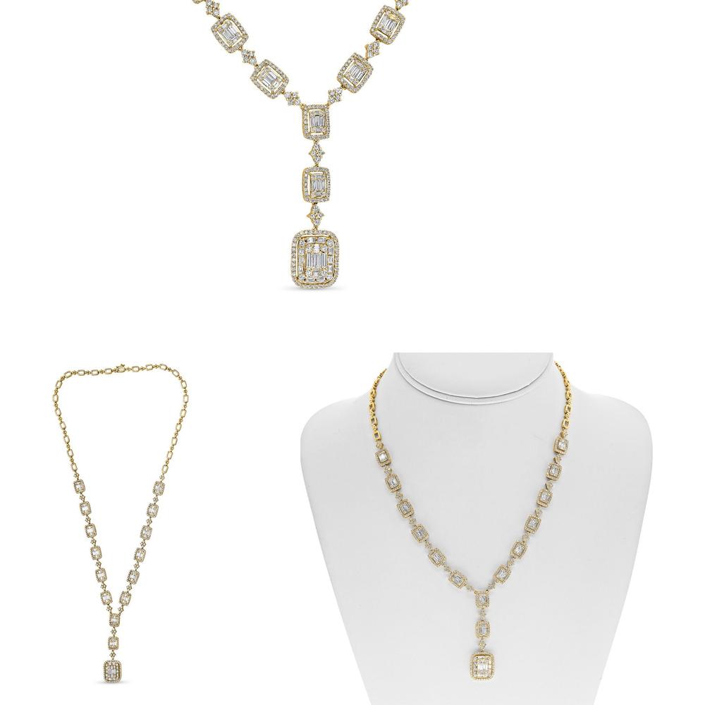 Roman & Jules - 14K Yellow Gold Y-Shaped Necklace with Baguette and Round Diamonds - 5.53 Carat Total Diamond Weight