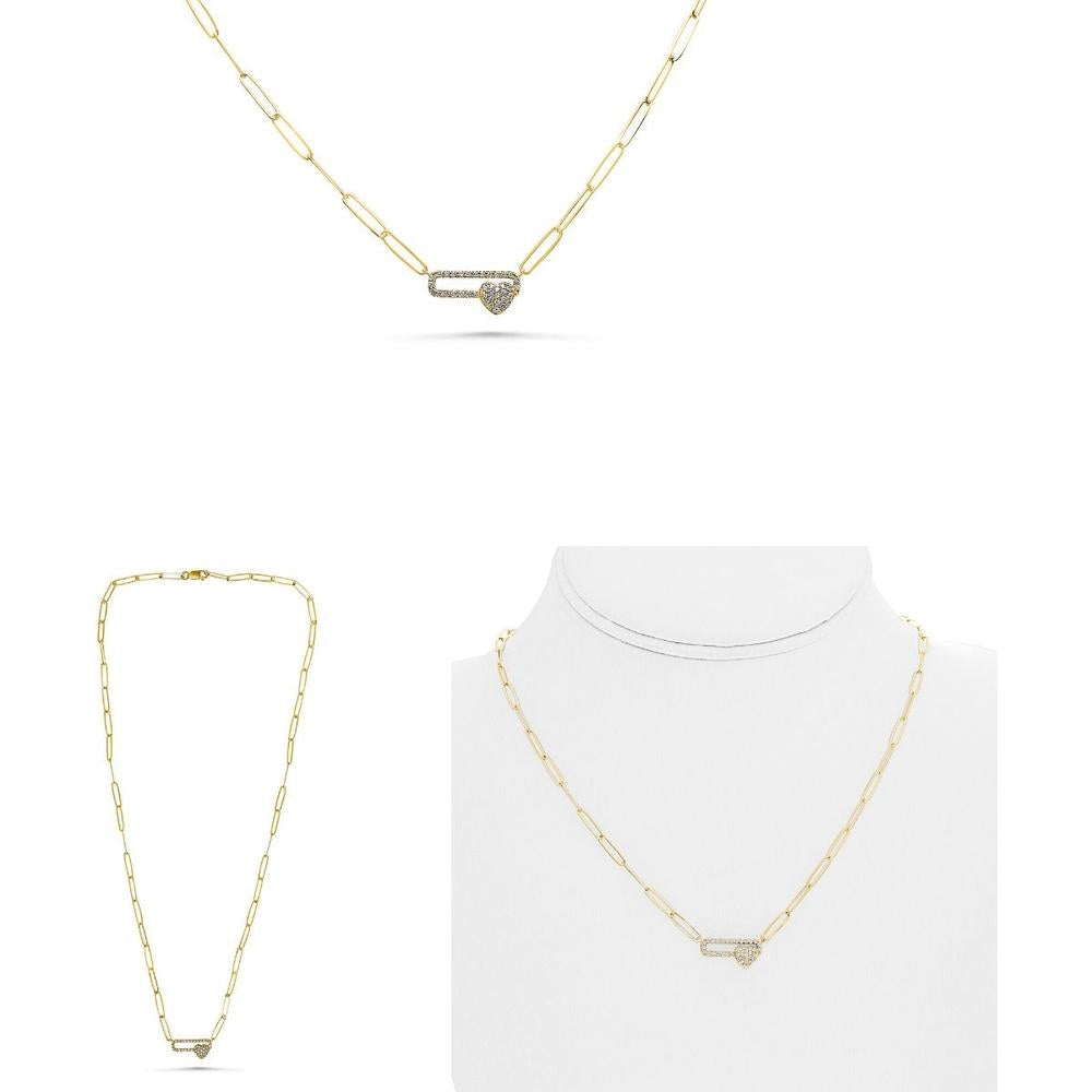 Roman & Jules - 14K Yellow Gold Y-Shaped Necklace with Heart-Shaped Diamond Pendant - 0.22 Carat Total Diamond Weight