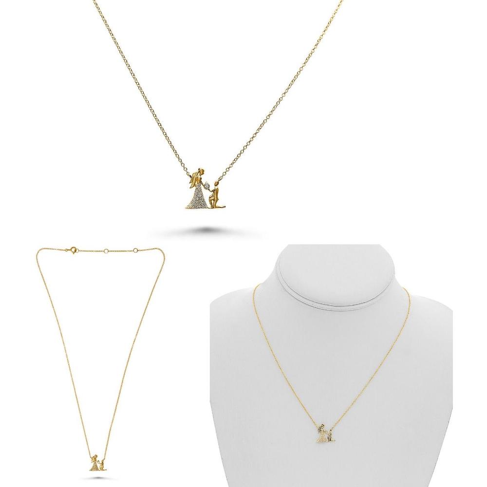 Roman & Jules - 14K Yellow Gold Y-Shaped Necklace with Round Diamond Pendant - 0.07 Carat Total Diamond Weight