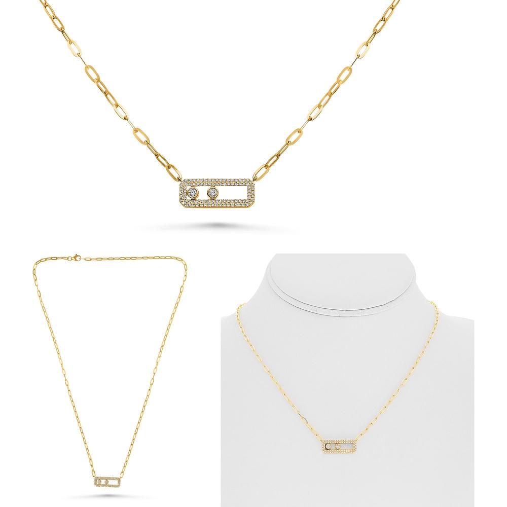 Roman & Jules - 14K Yellow Gold Y-Shaped Paper Clip Chain Necklace with Round Diamond - 0.26 Carat Total Diamond Weight