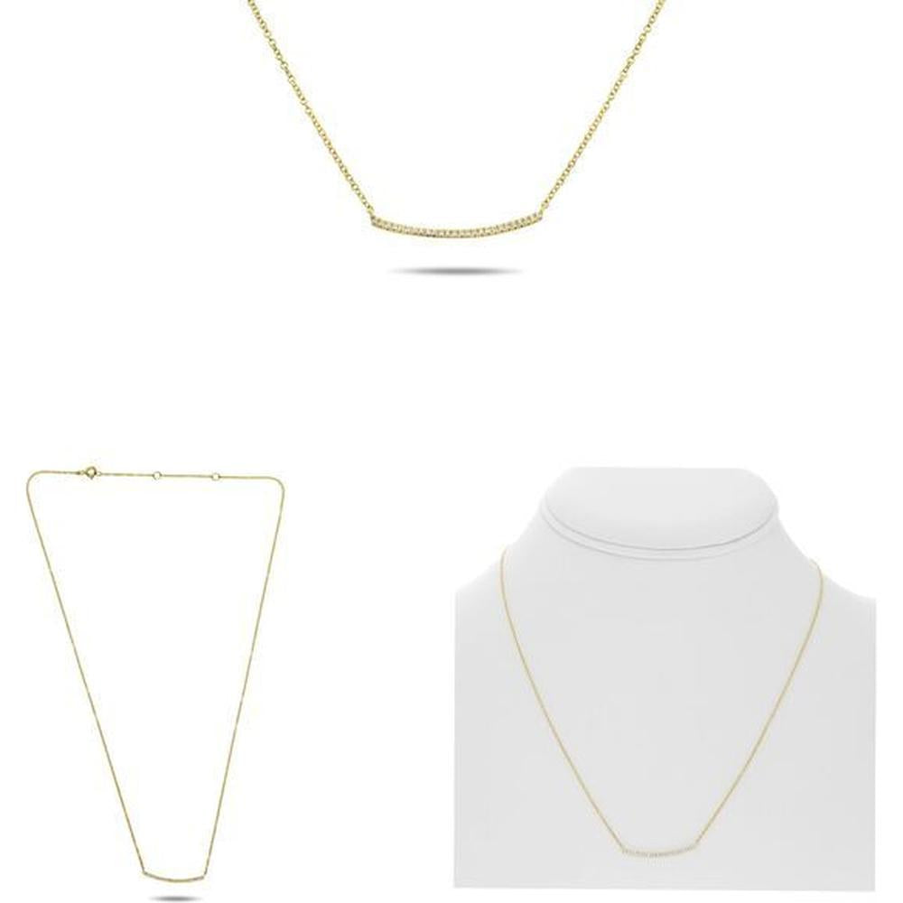 Roman & Jules - 14K Yellow Gold Y Smile Necklace with 0.08 Round Diamond in Micropavé Setting