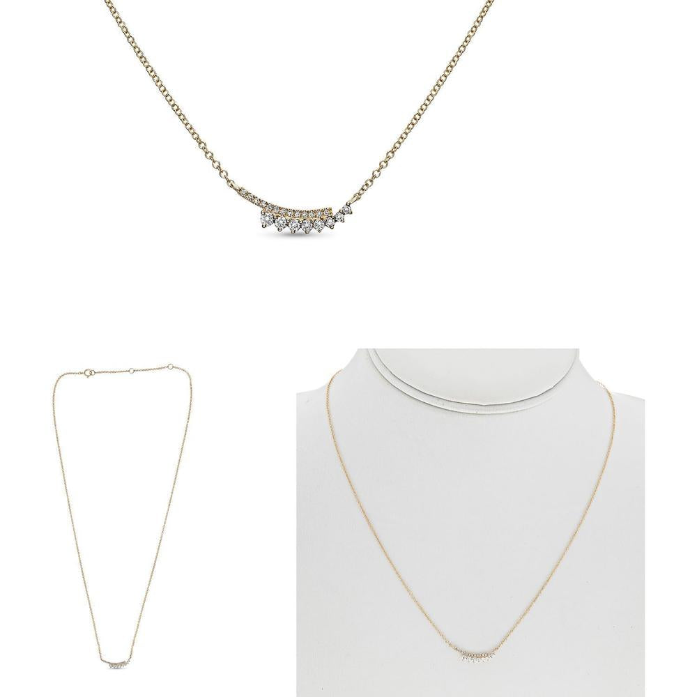 Roman & Jules - 14K Yellow Gold Y Smile Necklace with Round Diamond - 0.16 Carat Total Diamond Weight