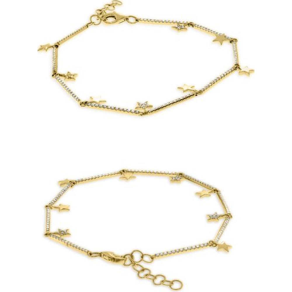Roman & Jules - 14K Yellow Gold Y Star Bracelet with Round Diamonds - 0.42 Carat Total Diamond Weight