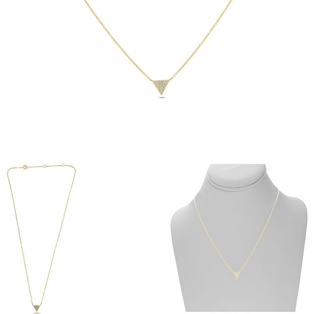 Roman & Jules - 14K Yellow Gold Y-Triangle Necklace with 0.12 Carat Round Diamond