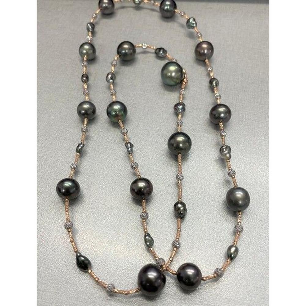 Roman & Jules - 18K Rose and White Gold 32" Tahitian Pearl Necklace - 14-10mm Pearls