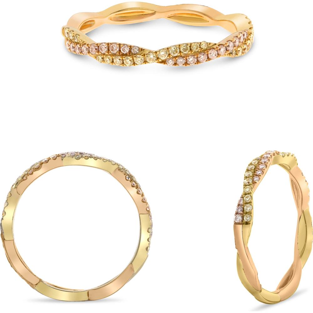 Roman & Jules - 18K Rose and Yellow Gold Fancy Band Ring with 0.29 Carat Total Pink and Yellow Diamonds