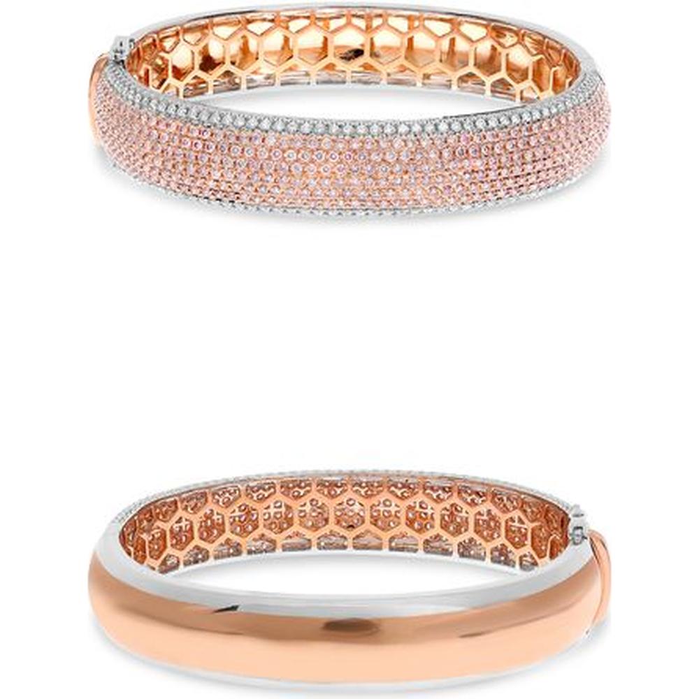 Roman & Jules - 18K Rose Gold Bangle with 1.40 Carat Round White Diamonds and 3.70 Carat Pink Diamonds in Micropavé Setting