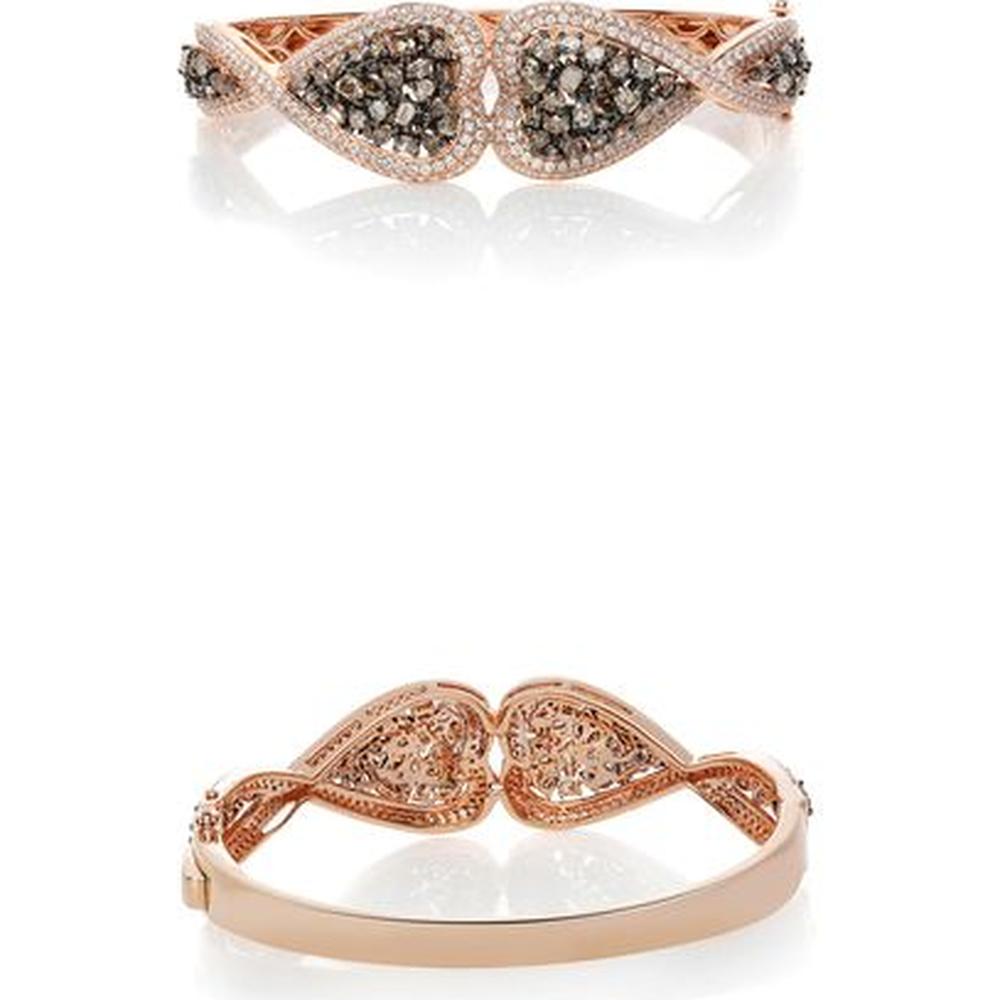 Roman & Jules - 18K Rose Gold Bangle with Mixed Shape Champagne Diamonds - 5.64 Carat Total Diamond Weight