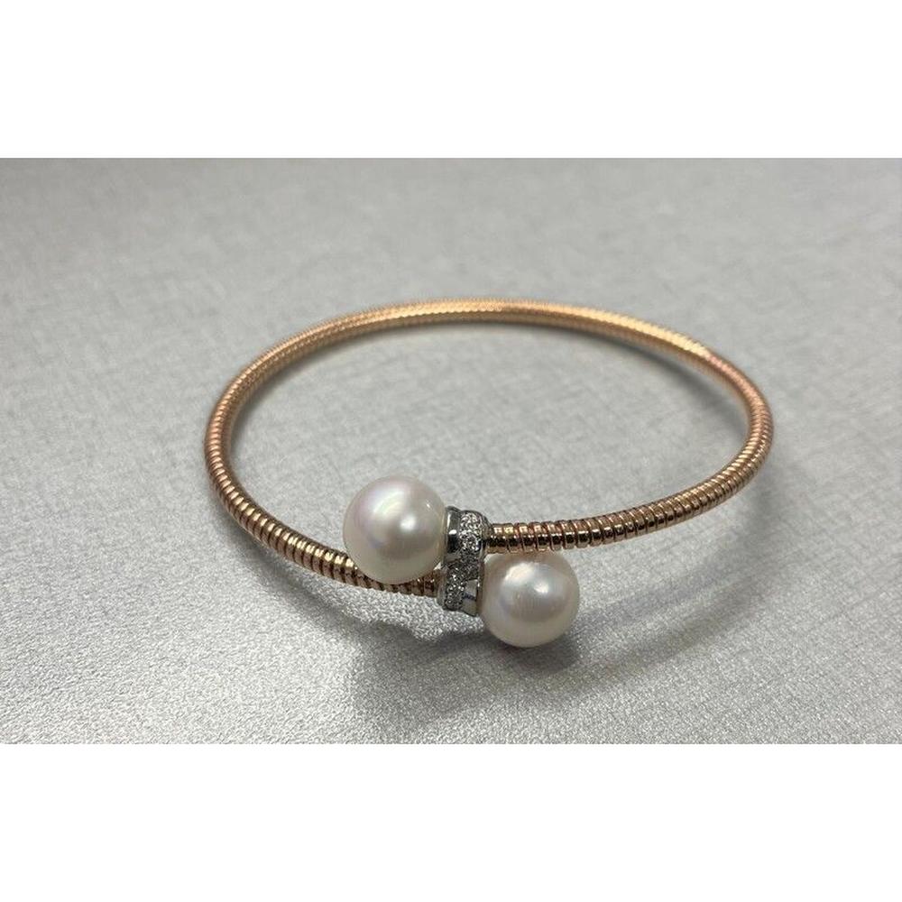 Roman & Jules - 18K Rose Gold Bracelet with 10.5mm Pearls and 0.16 Carat Round Diamonds