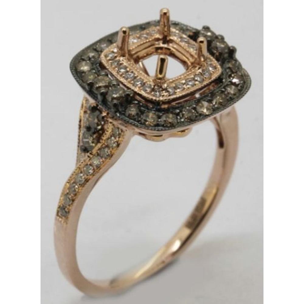 Roman & Jules - 18K Rose Gold Cushion Champagne Diamond Ring with 0.46 Carat Champagne Diamond and 0.18 Carat Round Diamonds