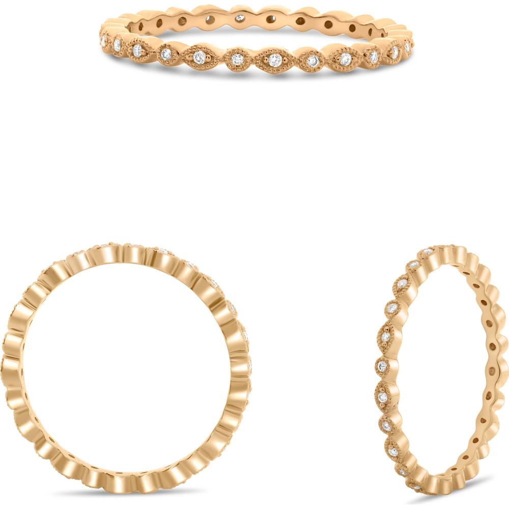 Roman & Jules - 18K Rose Gold Eternity Band with Round Diamonds and Milgrain Detail - 0.08 Carat Total Diamond Weight