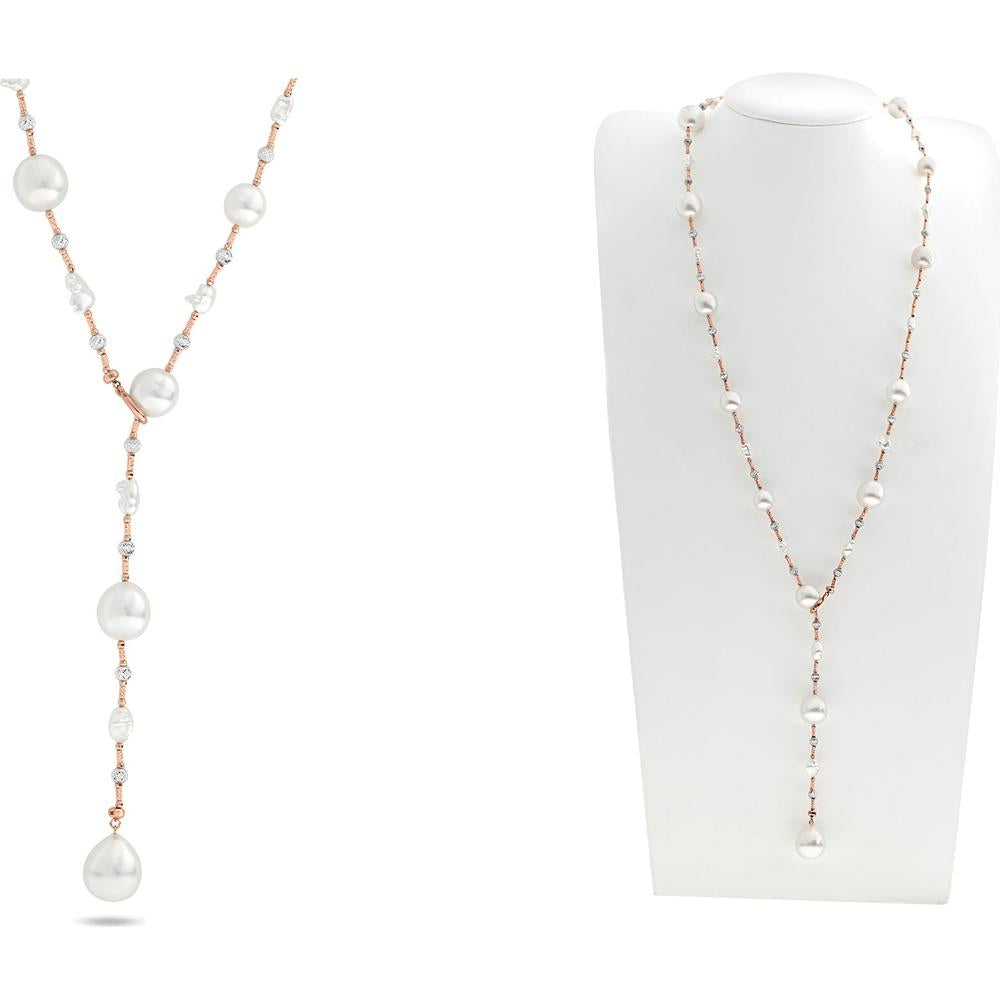 Roman & Jules - 18K Rose Gold Freshwater Pearl Necklace with 14-10mm Pearls - 32" Length