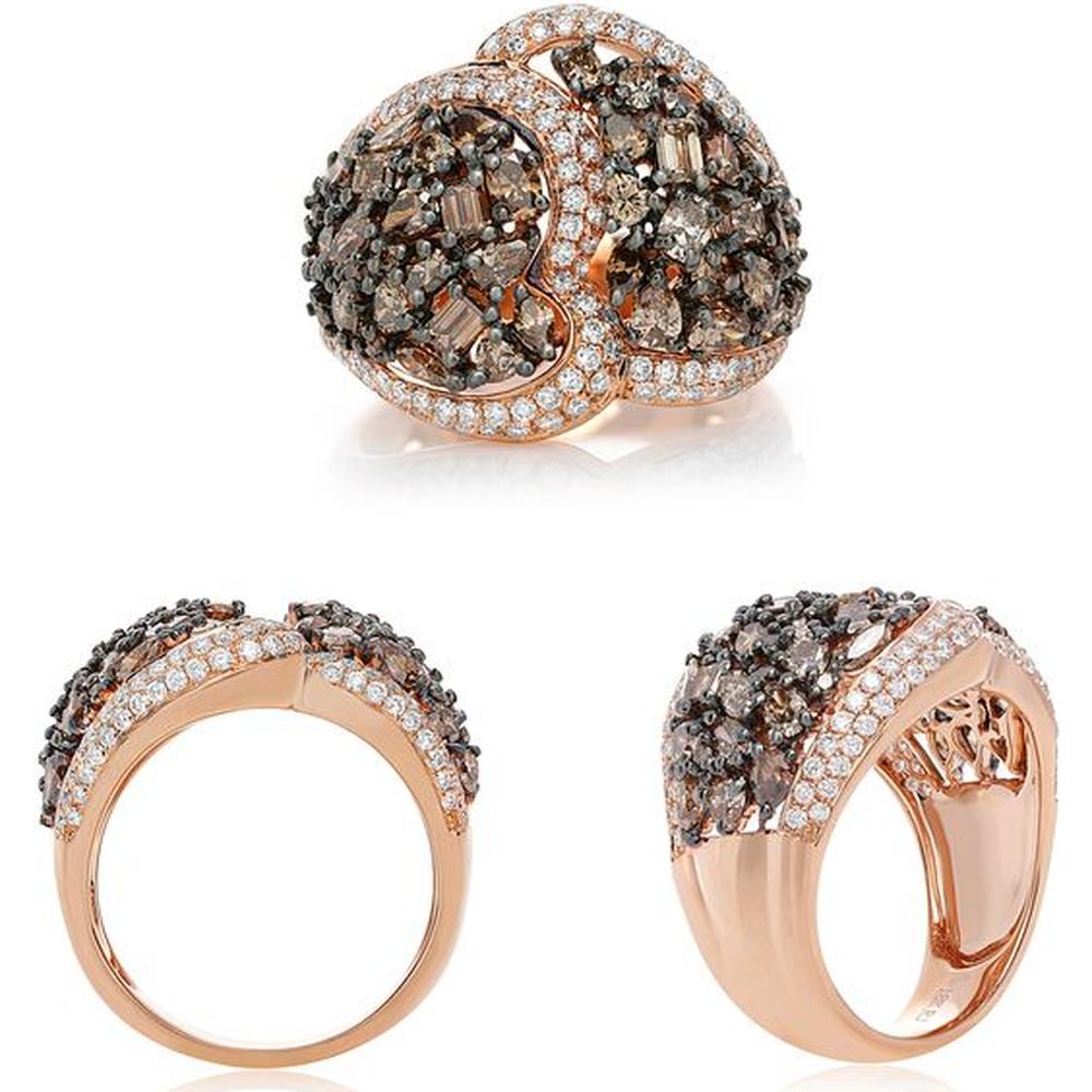 Roman & Jules - 18K Rose Gold Heart Ring with 0.71 Carat Round Diamonds and 2.46 Carat Champagne Diamonds