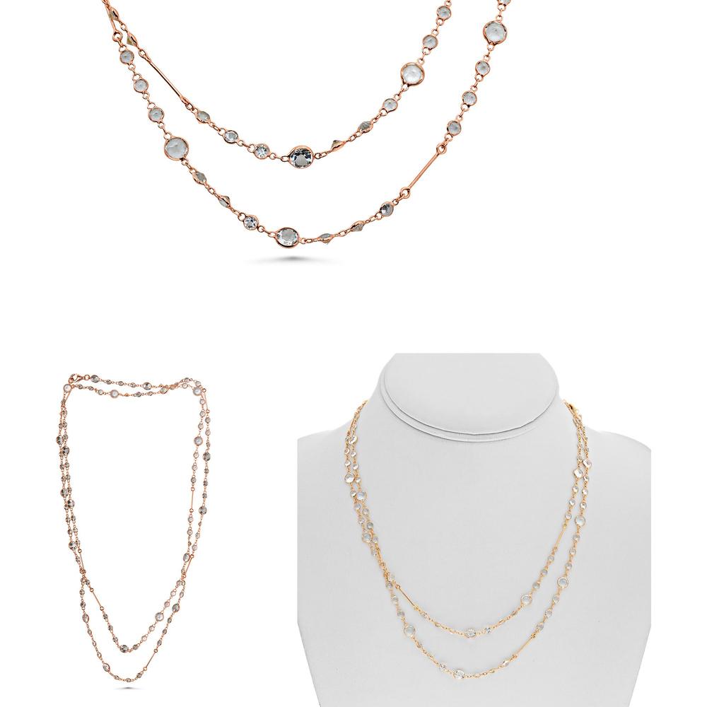 Roman & Jules - 18K Rose Gold Necklace with Bezel-Set White Topaz - 23.00 Carat Total Gem Weight