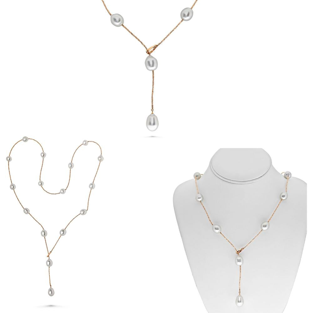 Roman & Jules - 18K Rose Gold Pearl Necklace with 16 Lustrous Pearls - 32" Length