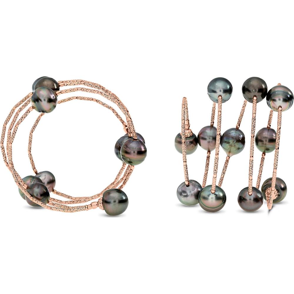 Roman & Jules - 18K Rose Gold Tahitian Pearl Bracelet with Twisted Textured Design - 9.0mm+ Pearls