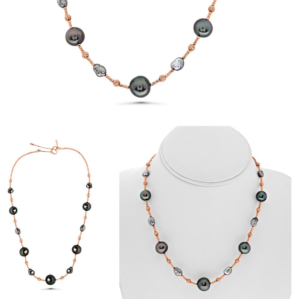Roman & Jules - 18K Rose Gold Tahitian Pearl Necklace with 10-12mm Pearls
