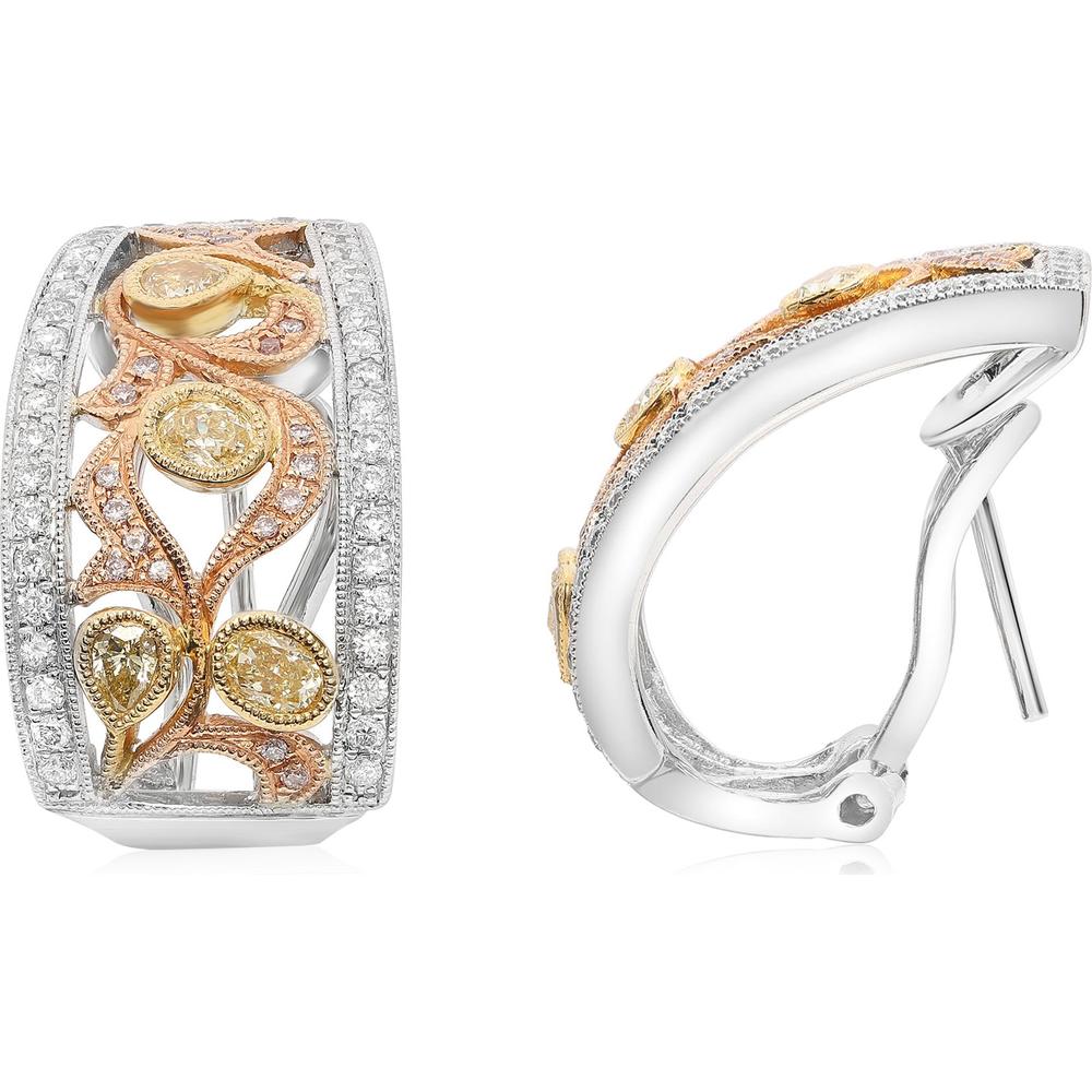 Roman & Jules - 18K Tri-Colored Diamond Earrings with Fancy Yellow, Pink, and Oval Diamonds - 1.22 Carat Total Diamond Weight