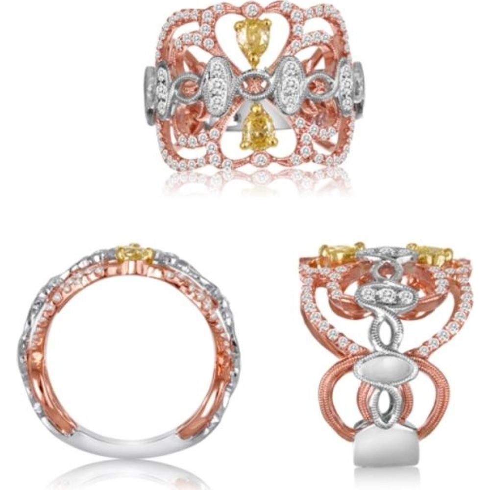 Roman & Jules - 18K Tricolor Gold Fashion Ring with Fancy Yellow Diamond and Round Diamonds - 0.56 Carat Total Diamond Weight