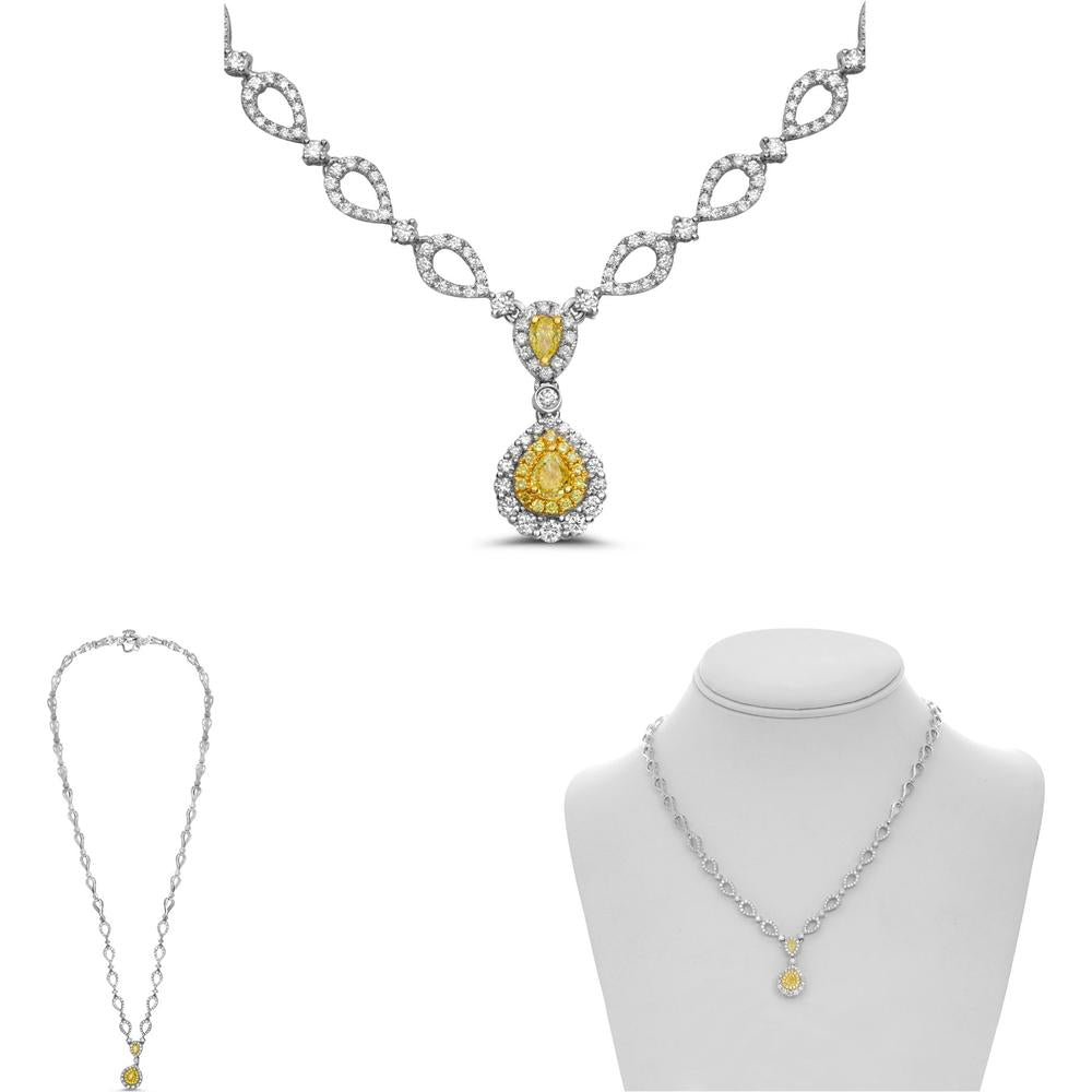 Roman & Jules - 18K Two-Tone Gold Necklace with Pear-Shaped Fancy Yellow Diamond and Round White Diamond Accents - 2.03 Carat Total Diamond Weight
