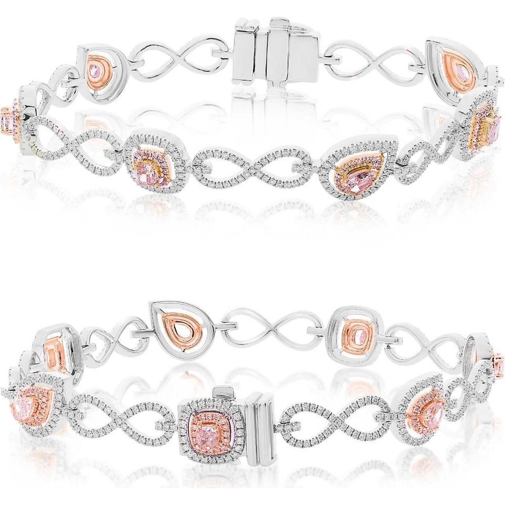 Roman & Jules - 18K White and Rose Gold Bracelet with Mixed Shape Pink Diamonds - 1.31 Carat Total Diamond Weight