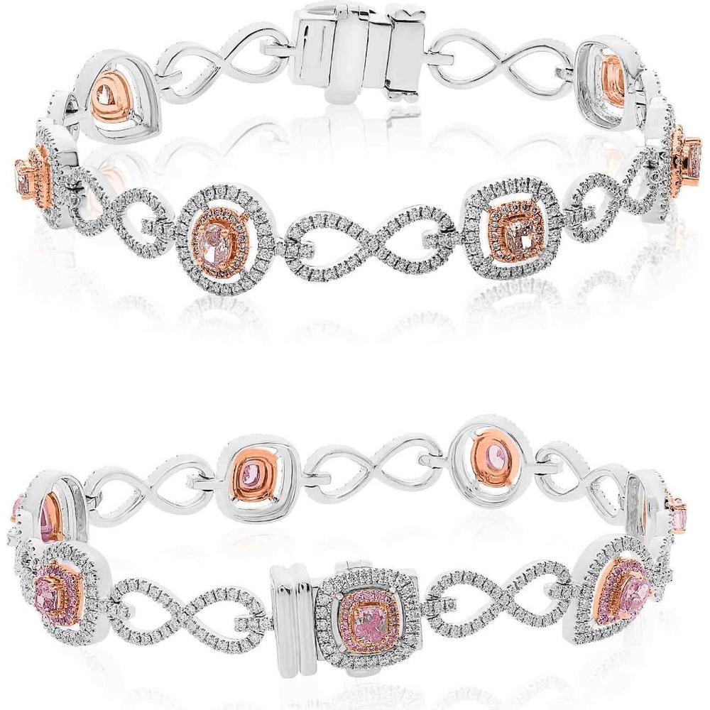 Roman & Jules - 18K White and Rose Gold Bracelet with Round and Mixed Shape Pink Diamonds - 2.59 Carat Total Diamond Weight