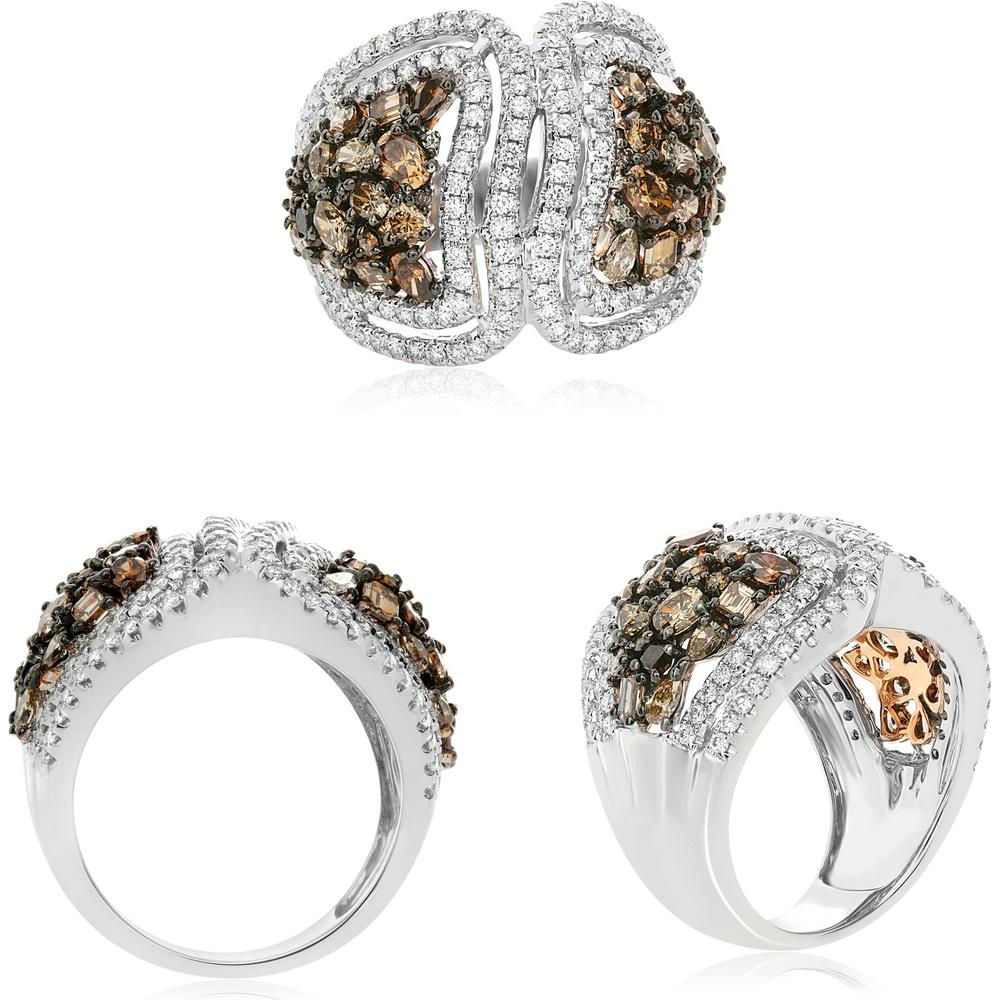 Roman & Jules - 18K White & Rose Gold Champagne & White Diamond Cluster Ring - 2.55 Carat Total Diamond Weight