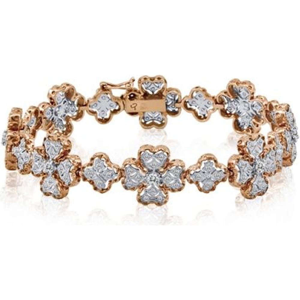 Roman & Jules - 18K White & Rose Gold Diamond Clover Bracelet - 0.65 Carat Total Diamond Weight