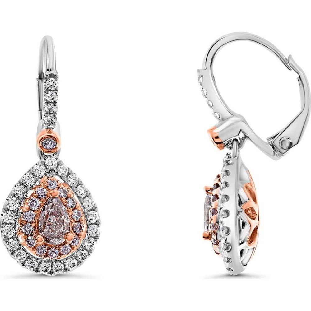 Roman & Jules - 18K White and Rose Gold Earrings with Pear-Shaped Pink Diamonds and Round White Diamonds - 1.60 Carat Total Diamond Weight