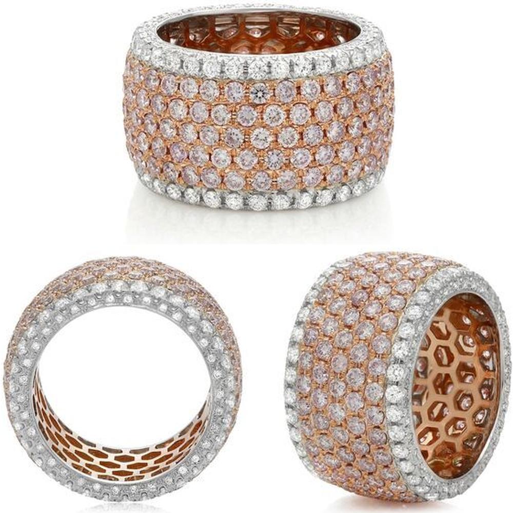 Roman & Jules - 18K White and Rose Gold Eternity Band Ring with Pavé Set Round Pink and White Diamonds - 4.18 Carat Total Diamond Weight