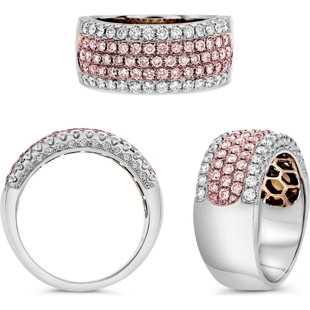Roman & Jules - 18K White and Rose Gold Five Row Band with Round White and Pink Diamonds - 1.16 Carat Total Diamond Weight