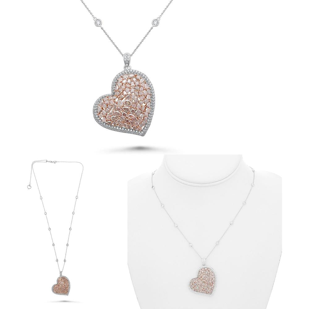 Roman & Jules - 18K White and Rose Gold Heart-Shaped Necklace with Pink and White Diamonds - 1.74 Carat Total Diamond Weight