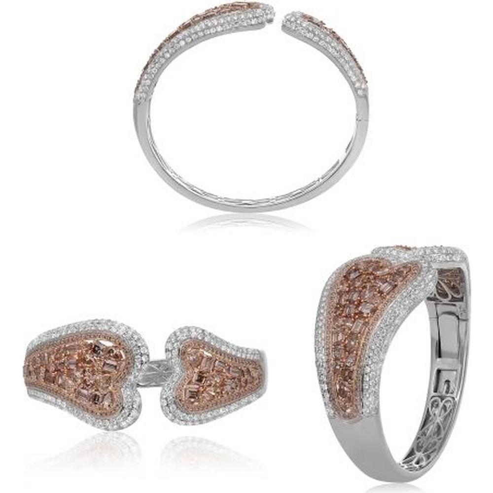 Roman & Jules - 18K White and Rose Gold Mixed Shape Champagne Diamond Bangle with 5.56 Carat Round and 10.32 Carat Champagne Diamonds