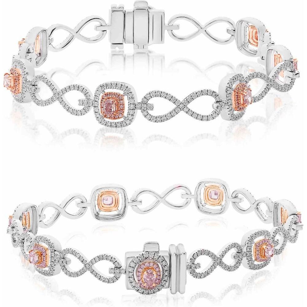 Roman & Jules - 18K White and Rose Gold Mixed Shape Pink Diamond Bracelet - 1.67 Carat Total Diamond Weight