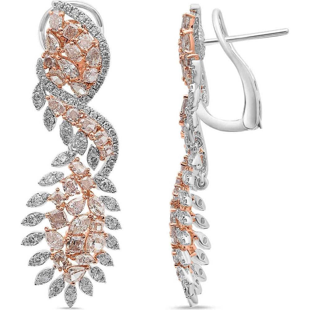 Roman & Jules - 18K White and Rose Gold Mixed Shape Pink Diamond Cluster Earrings - 5.65 Carat Total Diamond Weight